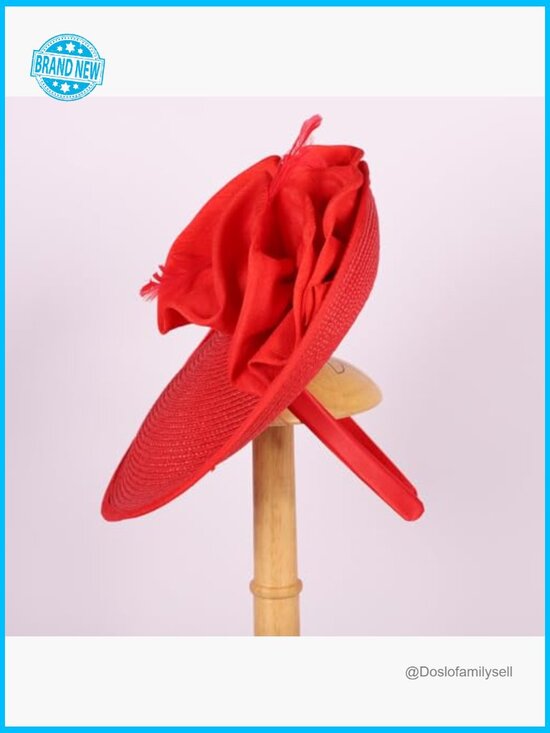 Straw Derby Hat with Feather Luxury Fascinator for Weddings Cocktail Tea